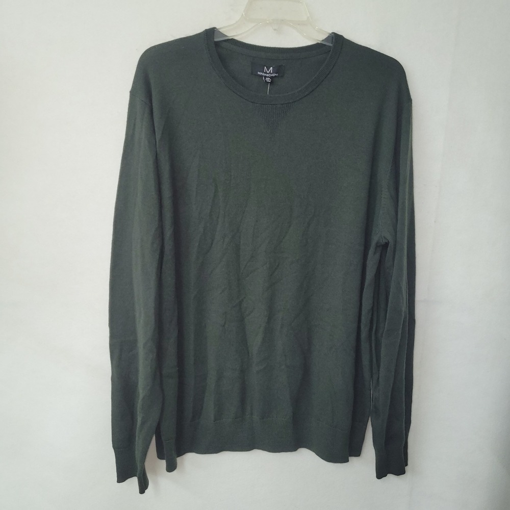 Magaschoni Mens XXL Olive Green 100% Wool Crew Neck Long Sleeve Sweater‎ NWT